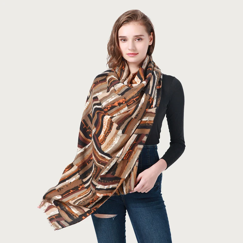 Women Luxury Thick Warm Pashmina Scarf Winter Bright Plaid Painting Large Wrap Soft Shawl Elegant Cashmere NEW