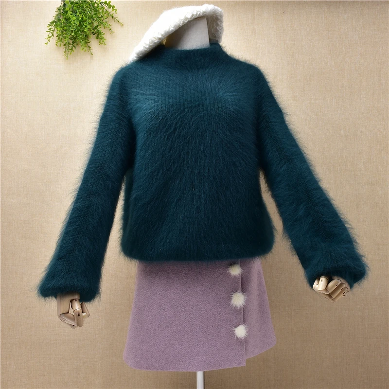 elegant fashion korean ladies women turtleneck mink cashmere long sleeves pullover angora fur knitted sweater jumper blouses