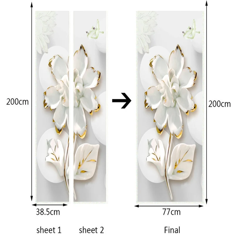 Moderner Türaufkleber, 3D-Marmor, Relief, Blumen, Tapete, Wohnzimmer, Schlafzimmer, Heimdekoration, PVC, selbstklebend, wasserdicht, 3D-Türaufkleber