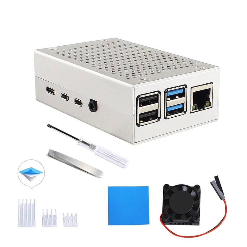 

Protective Case for Raspberry Pi 4 Aluminum Alloy Shell with Cooling Fan Heatsinks Easy Install Excellent Cooling