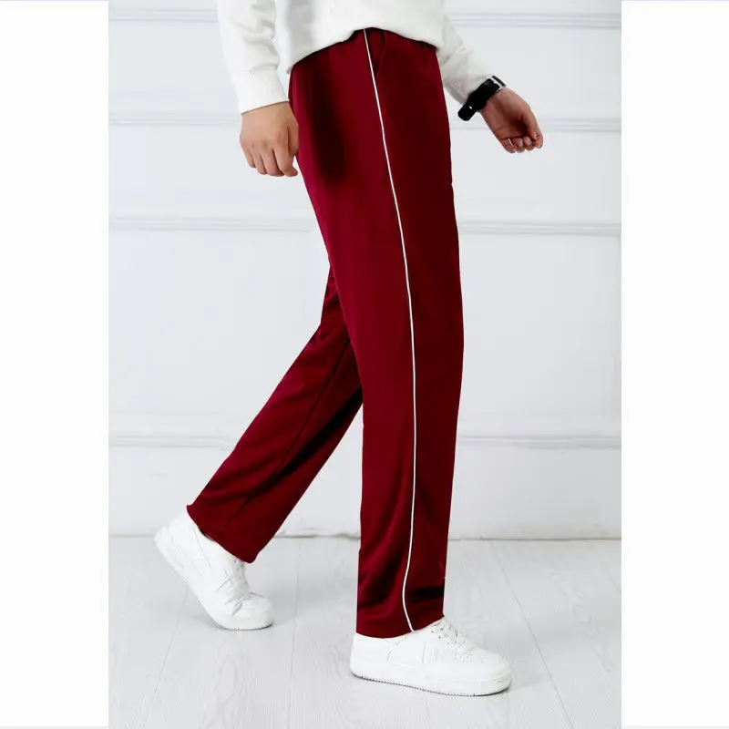 Wine red Unisex New Track Pants Casual Sweatpants mens Striped Bastic Trousers Straight Pants Joggers Simple Work Pants