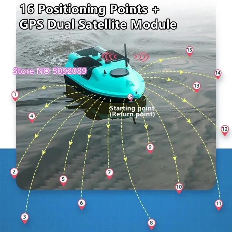 

GPS Dual Position Fixed Speed Cruise GPS RC Fishing Bait Boat 2KG 500M Dual Motor 16 Point Nest Pull Net Hook 3-Hopper Baits
