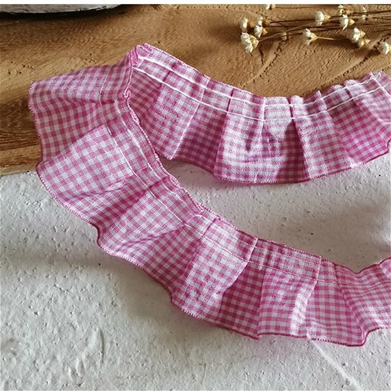 High Quality Plaid Ribbon Pleated Lace Fabric DIY Clothing Skirt Cradle Material Home Textile Sewing Pet Toy Doll Clothes Trim