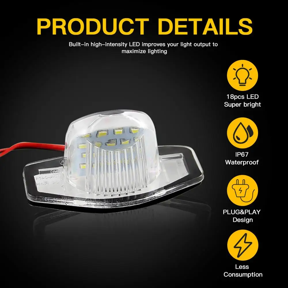 2pcs Error Free LED Car Number License Plate for Honda Crv Fit Jazz Crosstour Odyssey Stream Freed Logo Insight HRV FRV