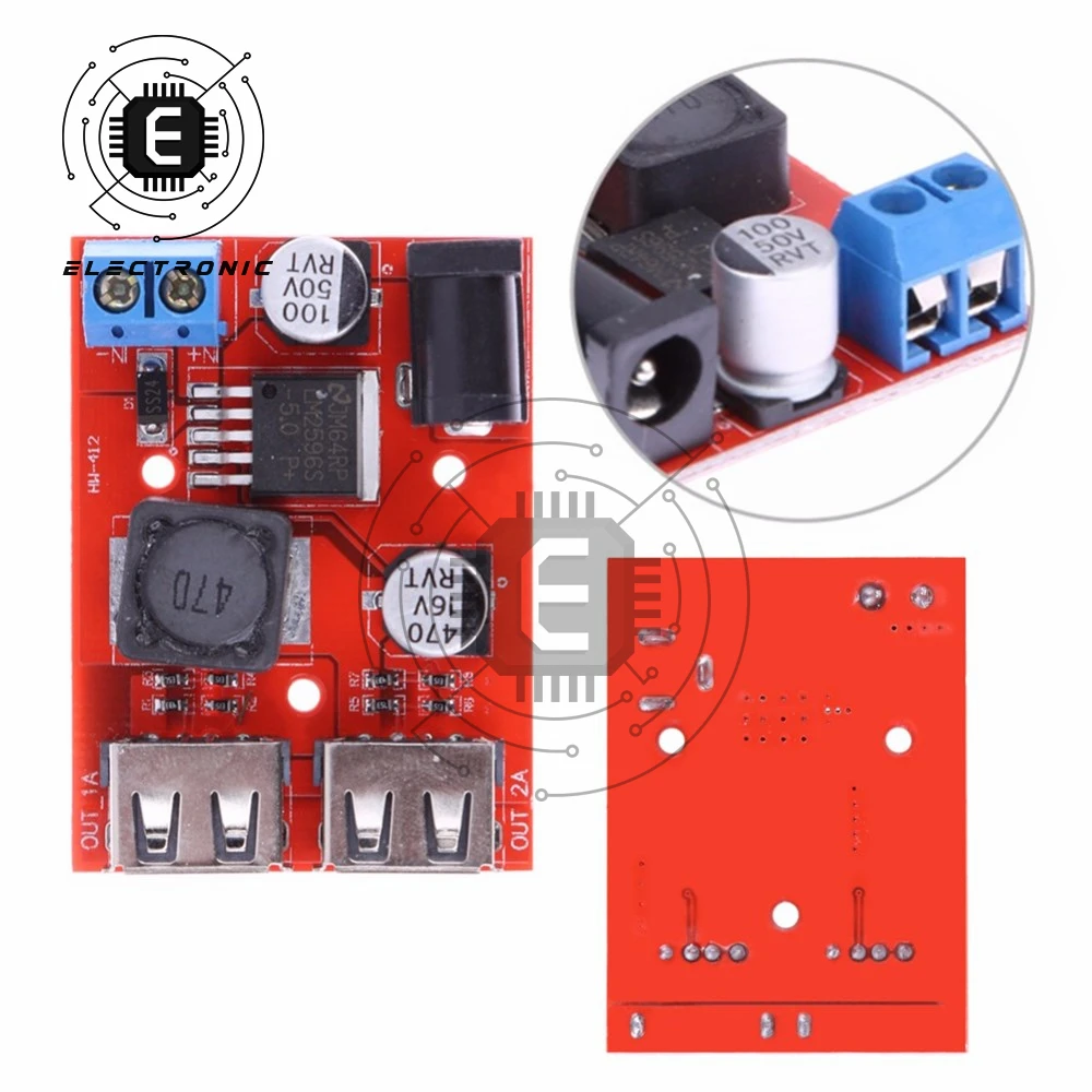 LM2596S podwójny port USB 9V/12V/24V/36V do stałego wyjścia 5V 3A moduł obniżający napięcie USB do telefonu komórkowego 5V zasilacz czerwony