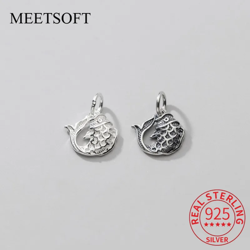 MEETSOFT Classic 925 Sterling Thai Silver Matte Fish Pattern Charms of DIY Handmade Jewelry Necklace Accessory wholesale Gift