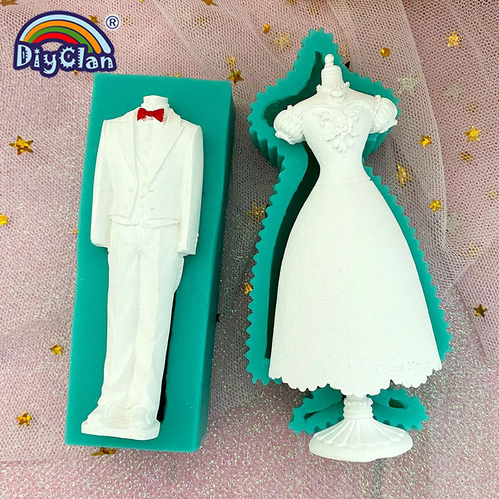 Marry Decoration Silicone Mold Wedding Dress Fondant Cake Decorating Tools For Chocolate Dessert Mousse Kitchen Baking Form