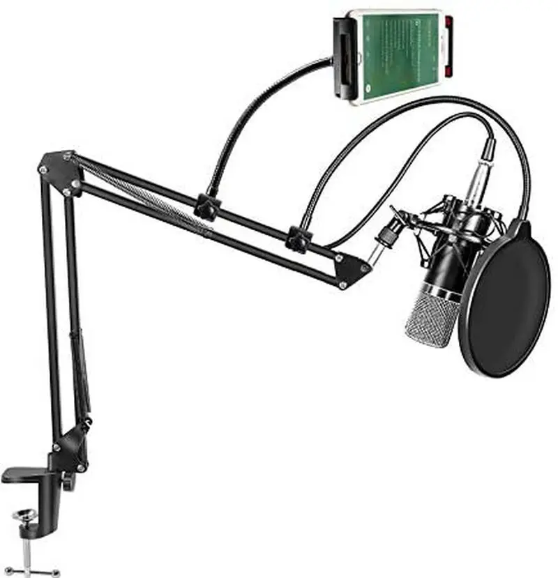 Heavy Duty Microphone Stand  with Shock Mount Mic Clip Holder  Boom Scissor Arm Bracke For BM 800  Blue Yeti Mic