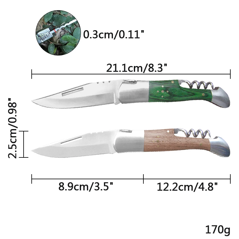 Outdoor Camping Folding Knife Wood Handle Pocket Knives Picnic Fruit Steak Dinner Cutlery Wine Bottle Corkscrew Household Tool