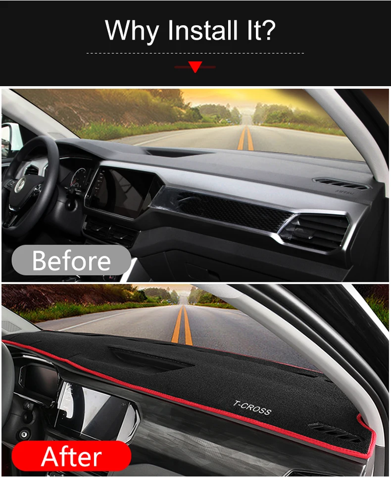 Für Volkswagen VW T-Cross T Cross 2019-2025 Auto Armaturenbrett Abdeckmatte Sonnenschutz Pad Instrumententafel Teppiche Anti-UV Zubehör – Detail 3