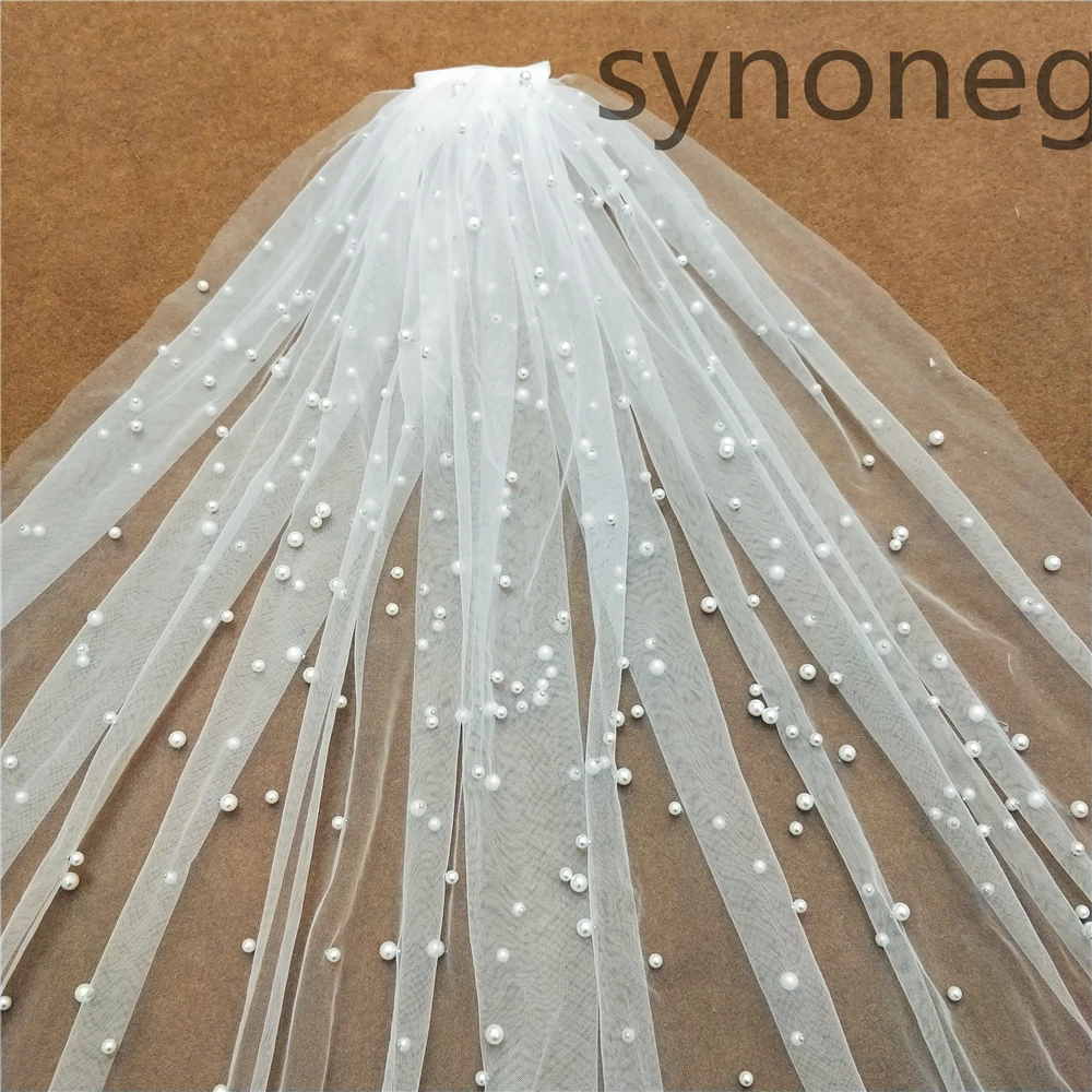 Hot Sale White/Ivory Bridal Veil With Comb One Layer Cathedral Royal Pearl Wedding Veil