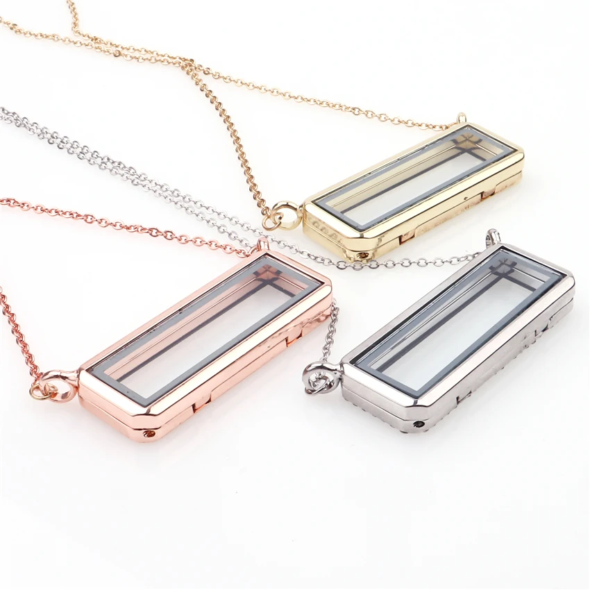 1Pc Mix Color Geometric Rectangle Memory Ashes Glass Urn Locket Cremation Men Necklaces Living Relicario Men Collares Jewelry