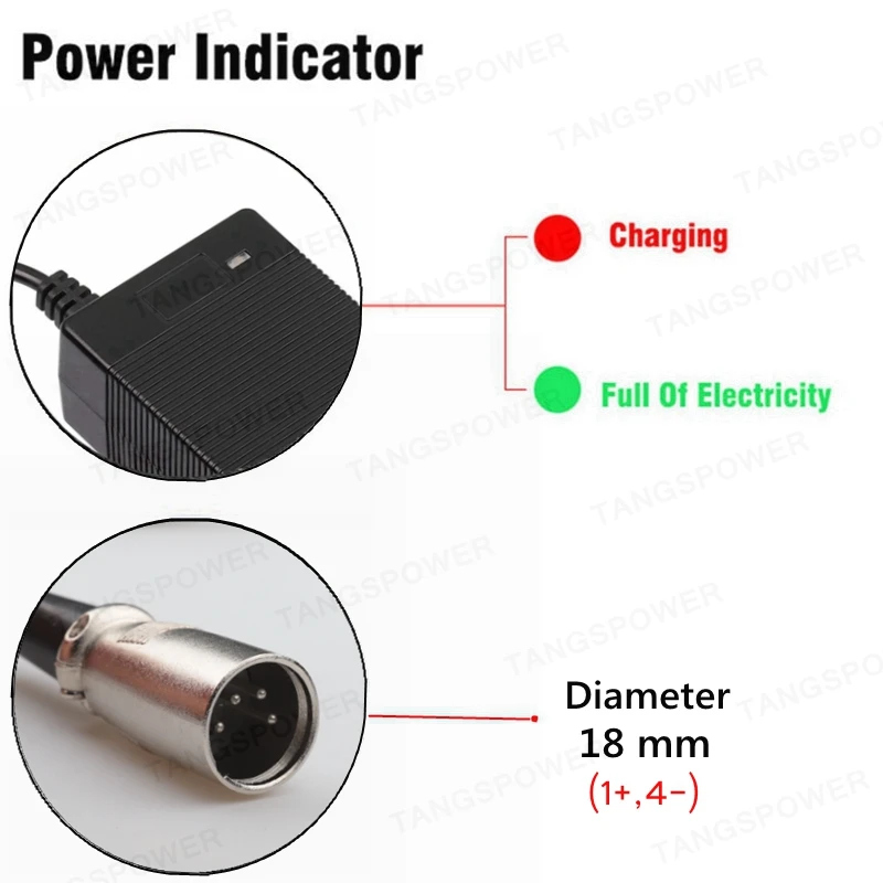 Chargeur de batterie au lithium pour pipeline, 42V, 36V, chargeur 84W, connecteur XLR à 4 broches, anode et cathode 1 +,4-