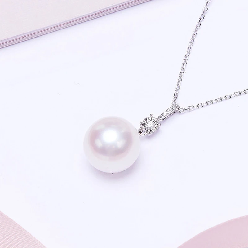 Trendy 925 Silver Jewelry Necklace Round Pearl Zircon Gemstone Pendant for Women Wedding Engagement Party Accessories Wholesale