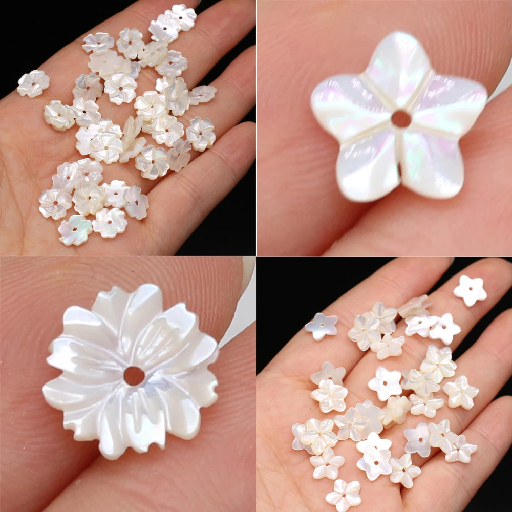 Wholesale 10mm White Shell Carved Flower Charms Beads Fashion Natural Mother of Pearl Loose Beads DIY Earrings Necklace Gift 5PC