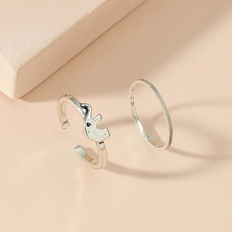 2PCS Summer Beach Vacation Knuckle Foot Ring Open Toe Rings Set for Women Girls Cute Elephant Finger Ring Jewellery Wholesale