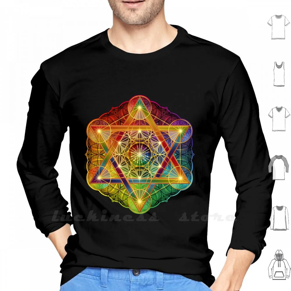 Metatron'S Cube With Merkabah And Flower Of Life Long Sleeve Men Teenage Baseball Shirt Sacred Geometry Meditation Yoga Mandala