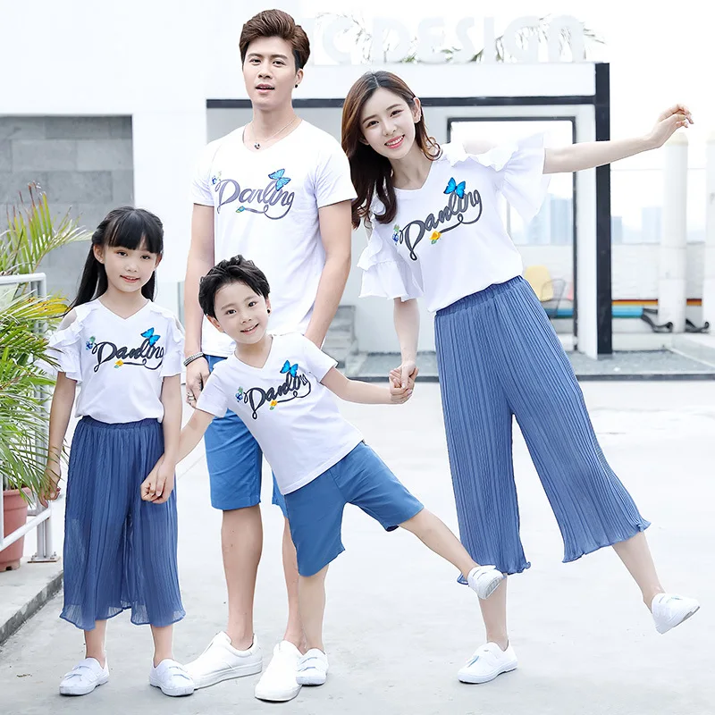 

Summer Family Matching Clothes Beach Mother Daughter Father Son T-shirt &Pants Family Couple Matching Outfits Travel Seaside