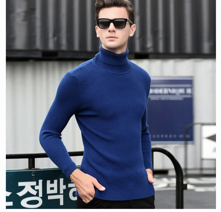 

MRMT 2024 Brand New Autumn Winter Men's High Collar Sweater Slim Pullover for Man Solid Color Cashmere Bottoming Sweater