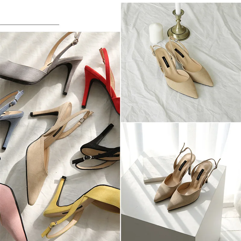 PUMPS 6CM/8CM/10CM  Summer new sandals stiletto pointed suede buckle with hollow  high heels womens andals zapatos de mujer