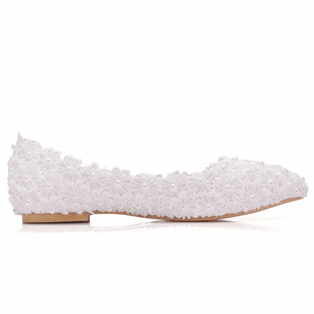 Sexy Women Flats Ballet Shoes Cut Out LeatherWhite lace and pearl flat wedding shoes Women Boat Shoes Ballerina Ladies Casual