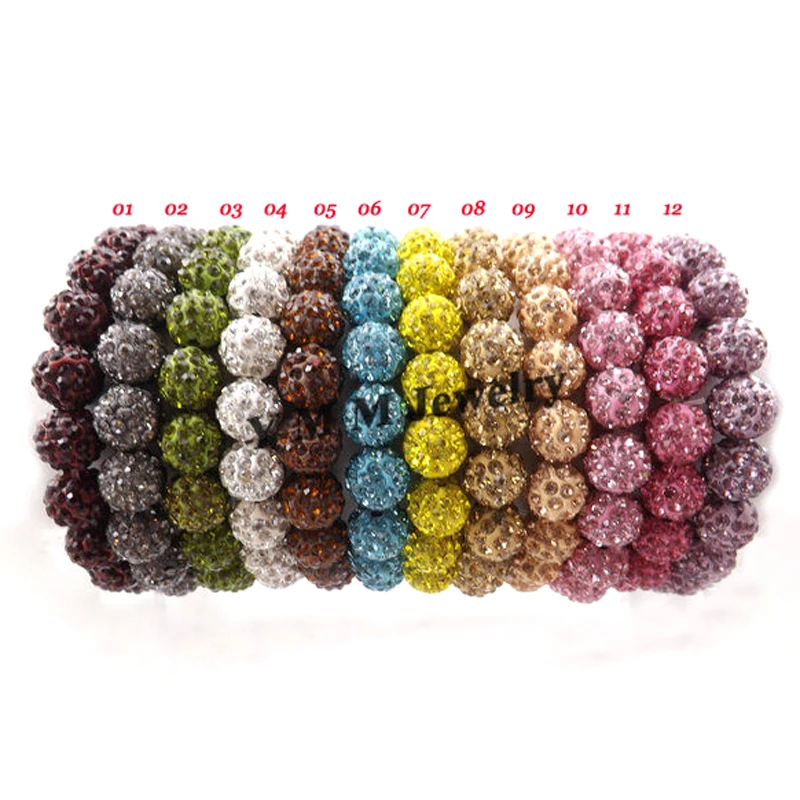 XiaoYaoTYM 12pcs Full Jewelry Rhinestone Paved Disco Ball Beaded Bracelets Elastic 24 colors for Choose