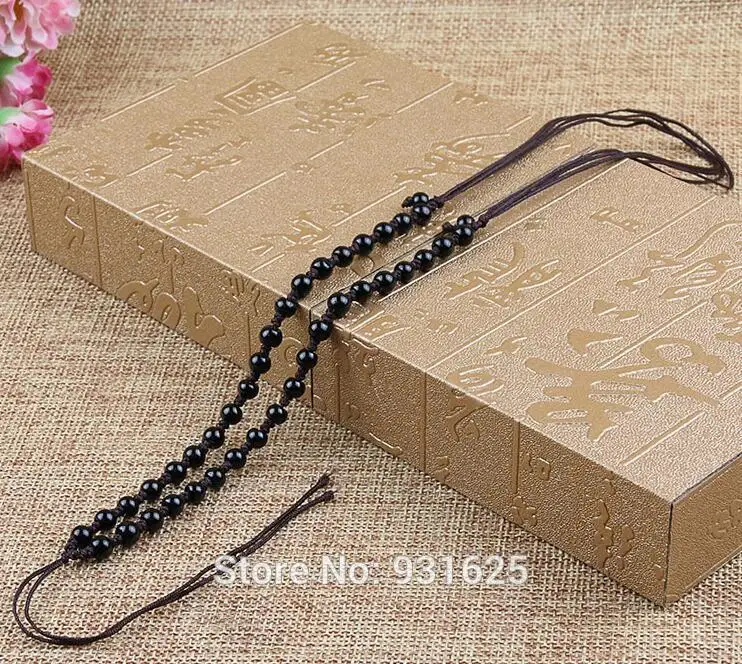 1pcs Hand Knotted Chinese Style Beads Necklace for Obsidian Jade Black Brown Rope Cord String Beaded Necklace Adjustable