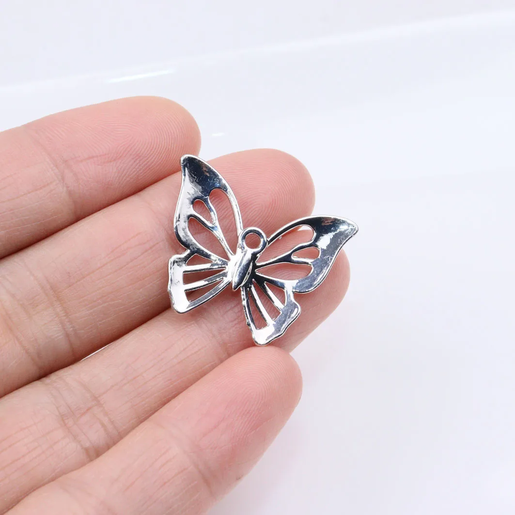 Eruifa 6 قطعة 26*20 مللي متر فراشة مع حجر الراين سبائك الزنك قلادة ، القرط المرأة الإكسسوارات والمجوهرات فتاة DIY بها بنفسك اليدوية 2 ألوان