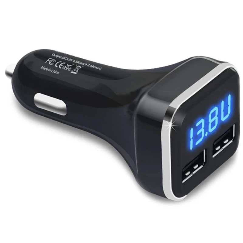 AU04 -Car Charger Volt Meter Car Battery Monitor with LED Voltage & Amps Display, for iPhone 11 / Xs ,Galaxy S20 / S10