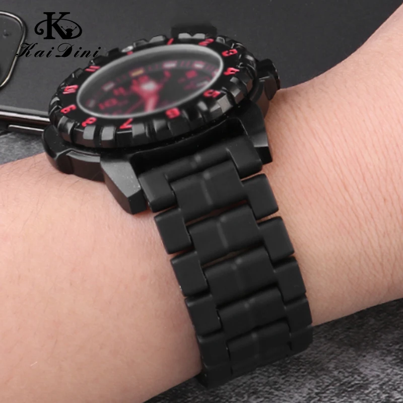 23mm Plastic Steel Watchband Light Carbon Fiber Strap For Luminox 3080 3150 3051Sport Mans Black Bracelet Black