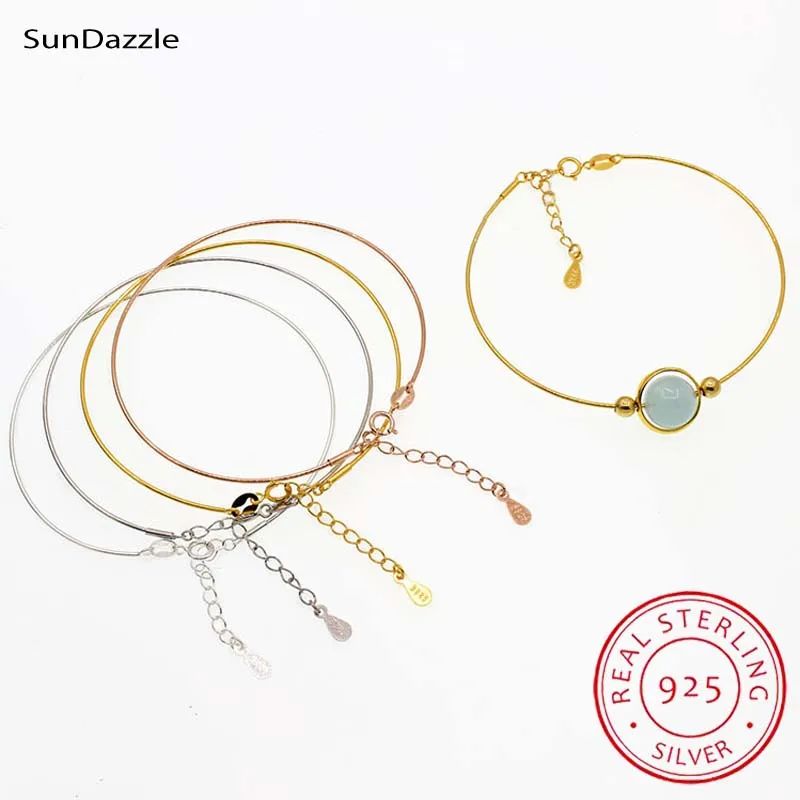 Genuine Real Pure Solid 925 Sterling Silver Bracelet Bangles Women Beads Hand Band Beading Thread Bangle DIY Jewelry Findings