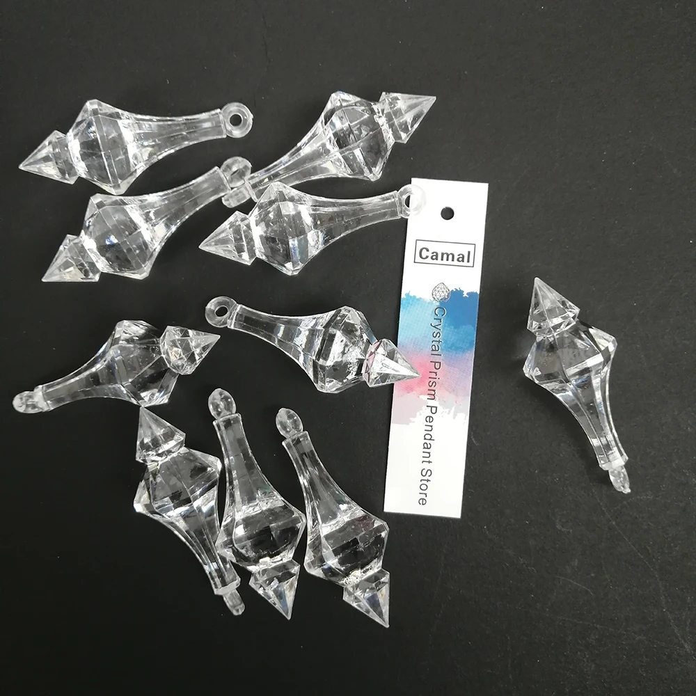Camal 60pcs 48MM Acrylic Crystal Pointed Cone Pendant Chandelier Curtain Wedding Party Lamp Lighting Christmas Tree Hanging DIY