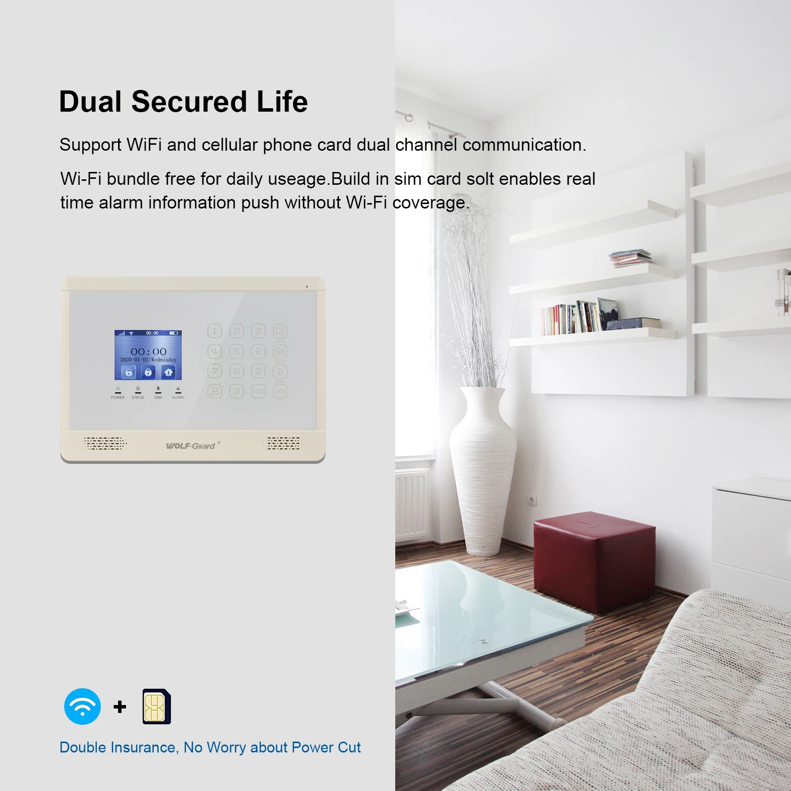 Wolf Guard WT4BX WiFi + 4G / GSM Smart Security Home Alarm System, work with TUYA Smart Life APP, Alexa Google