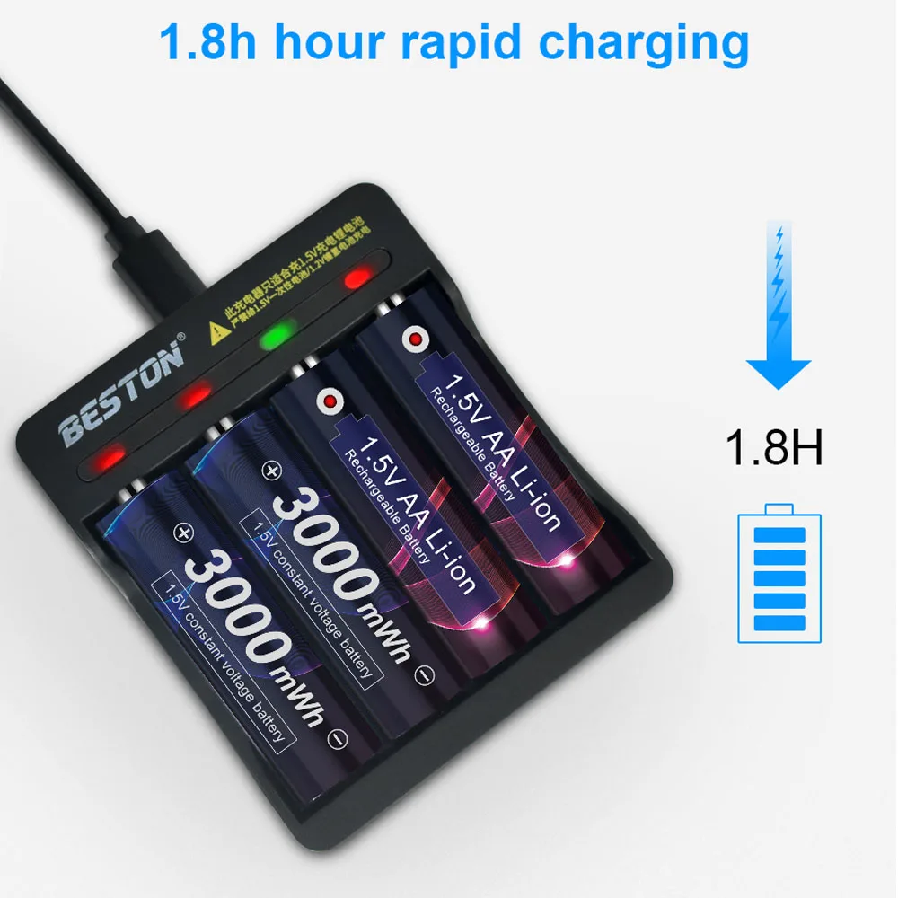 1.5V AA AAA Li-ion Rechargeable Battery Charger for Aa Aaa Battery Rechargeable 1.5 with Led Indicator