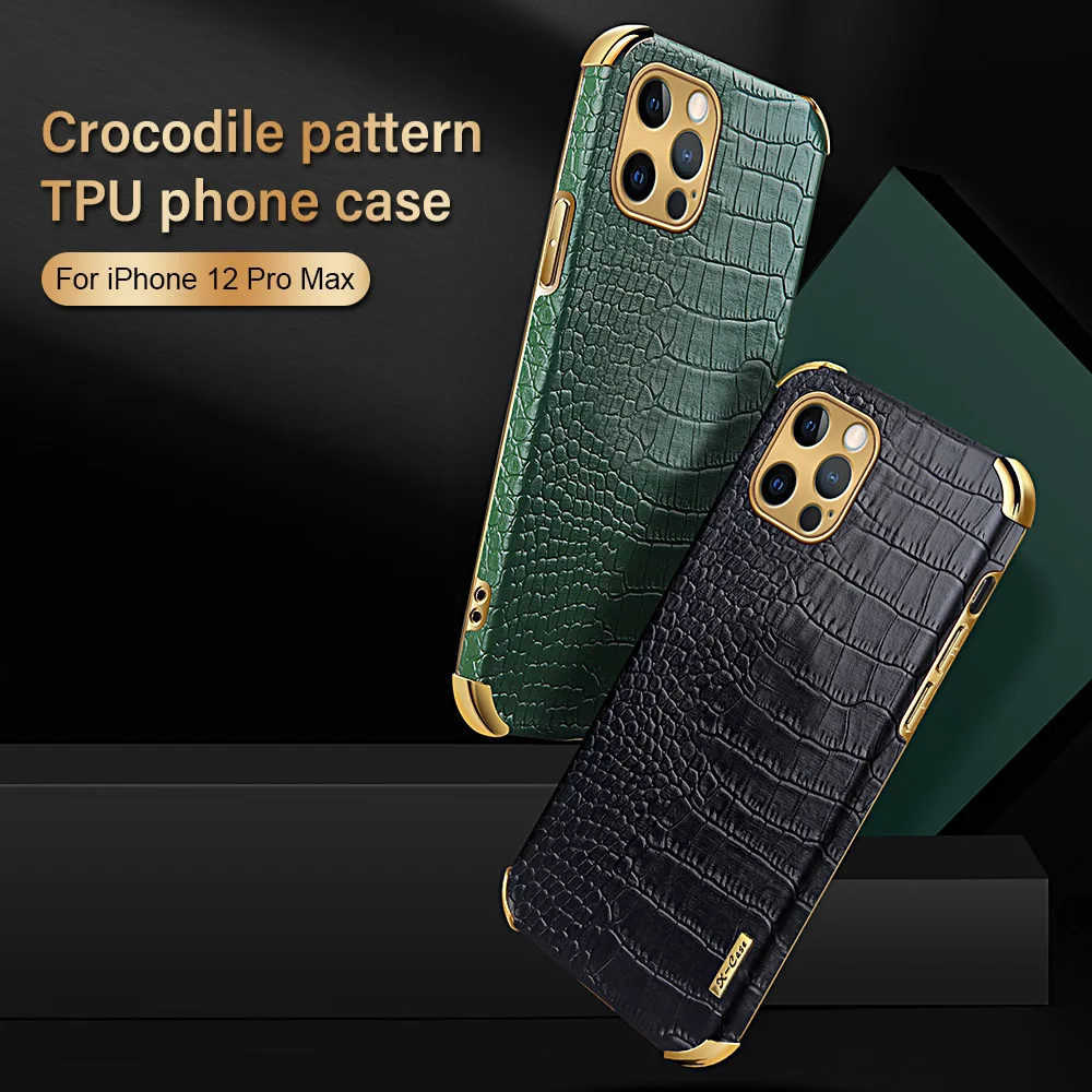 Capa de telefone de couro de crocodilo para iPhone, capa traseira luxuosa para iPhone 14, 13, 12, 11, 15 Pro Max, 14 Plus, 15, 13, 12