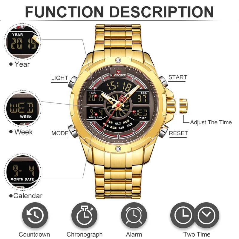 NAVIFORCE Watch Men Top Luxury Brand Quartz Military Mens Watches Sports Stainless Steel Wristwatch Male Clock Relogio Masculino