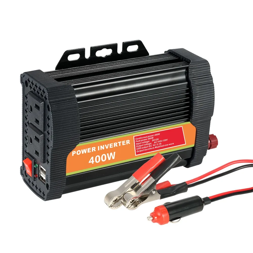 

DC12V to AC110-130V Power Inverter Modified Sine Wave Household Car Converter with 4.2A Dual USB and 2 AC Outlets