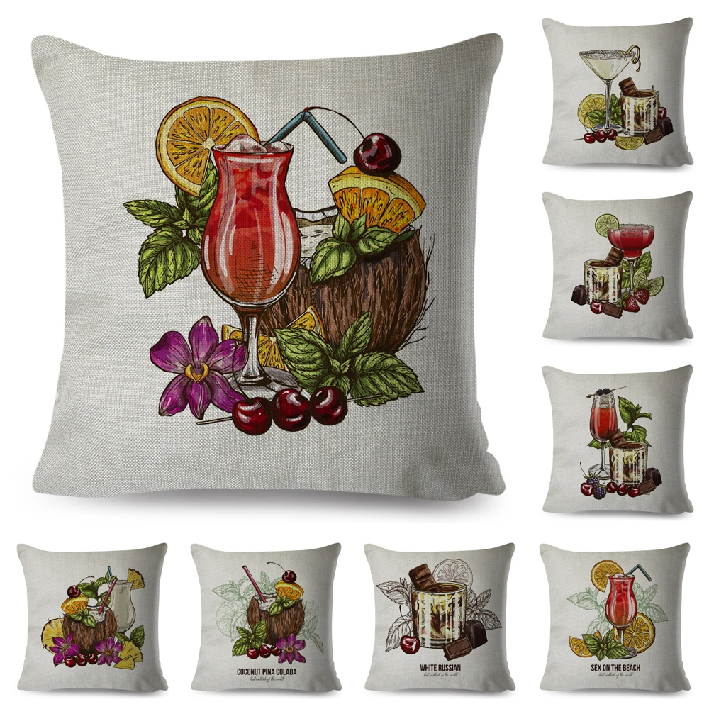 Geometric Goblet Fruit Juice Cushion Cover Decorative Pillowcase for Sofa Car Home Polyester Pillow Case 45x45cm