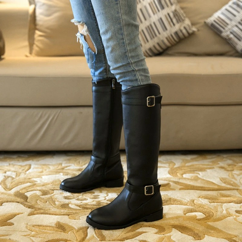 BLXQPYT di Modo Super Size 33-50 Autunno Inverno caldo Stivali Al Ginocchio Delle Donne Cerniera Coscia di Alta Scarpe Da Donna Lungo Bota zapatos