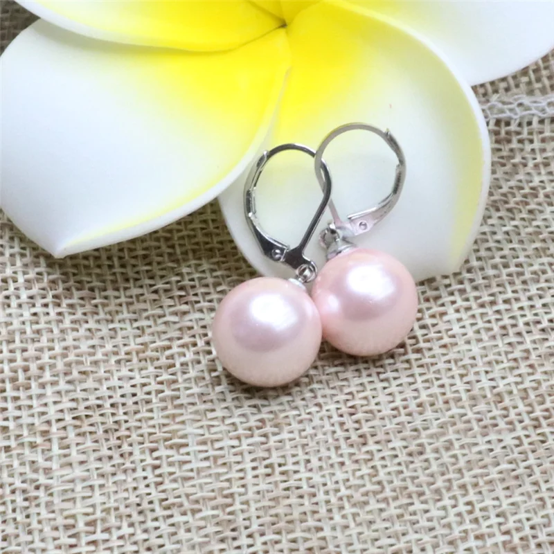 HOT hot new Fashion Style diy Lovely! 12mm Pink Sea Shell Pearl Jewellery Earring Ear Studs AAA MY5235