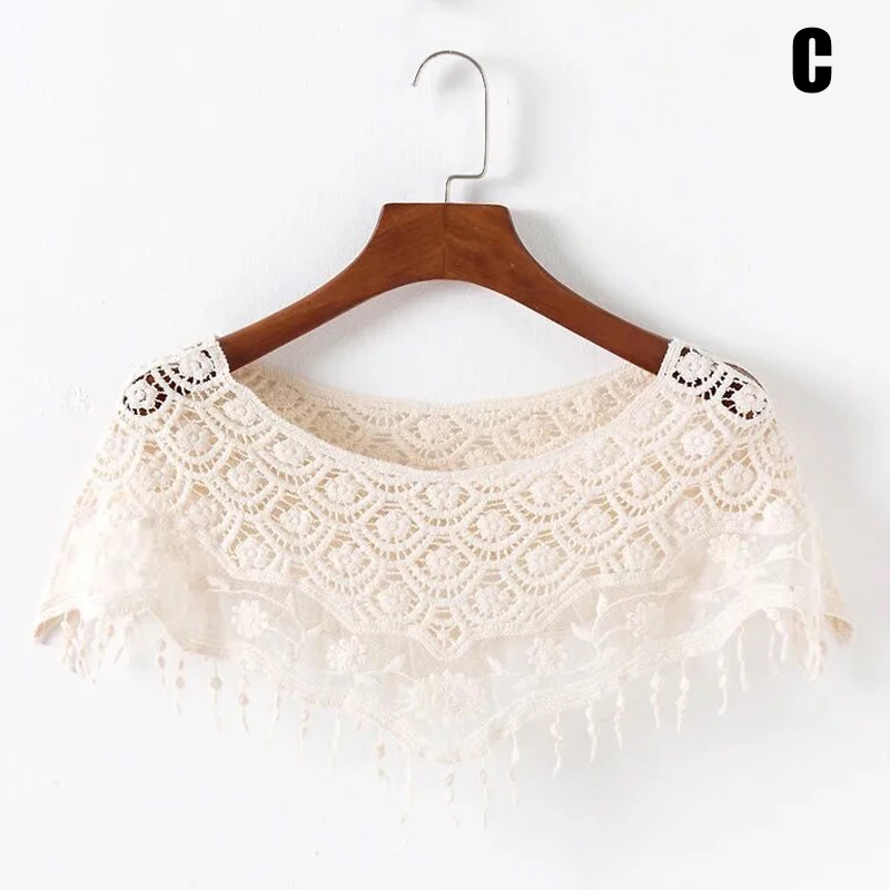 Women Vintage Crochet Knit Cape Lace Short Hollow out Shawls Shrug Poncho H9