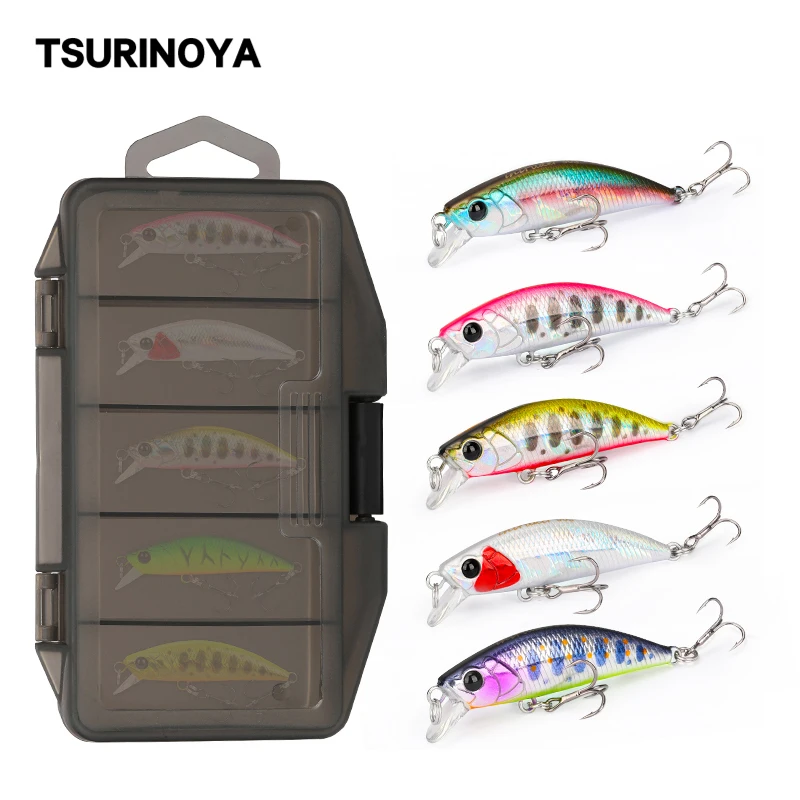 TSURINOYA 50S Set 5cm 5g 5pcs Sinking Minnow INTRUDER TROUT Artificial Jerkbait Hard Bait Pike Wobbler Fishing Lure Crankbait