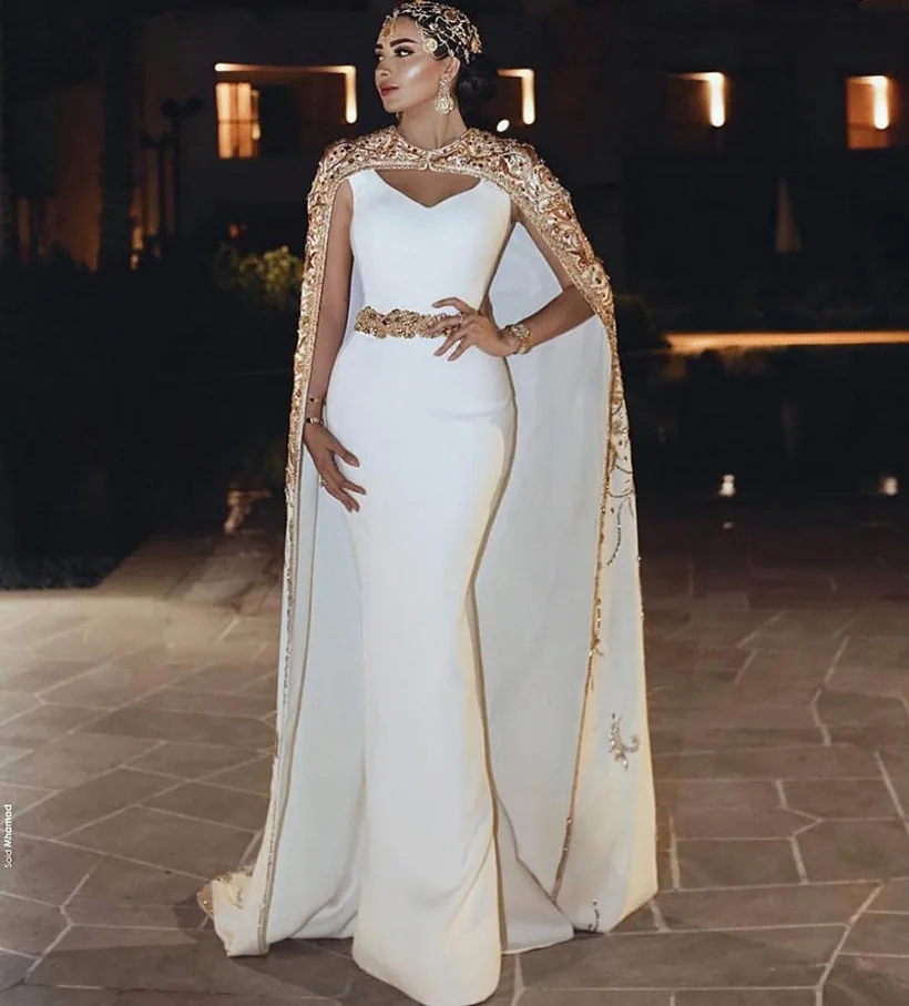 Vintage White Long Evening Dresses 2024 Mermaid Muslim Embroidery Moroccan Women Prom Party Gowns Vestidos Robe De Soiree