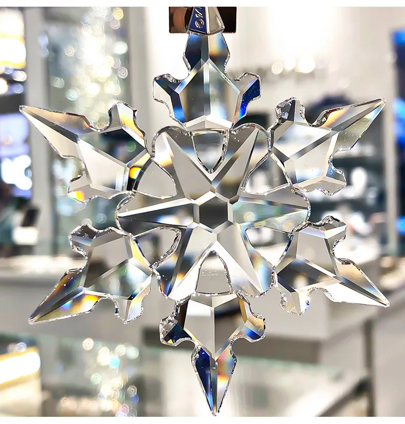 Crystal Snowflake Figurine Car Pendant Snowflake Suspension Ornaments Suncatcher Shining Star Hanging Trim Christmas Gift Decor
