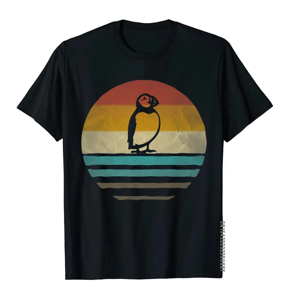 Retro Vintage Sunset Puffin Bird Seabird Cute Funny Gift T-Shirt Top T-Shirts Camisa Fitted Men's Tops Shirts Street Cotton