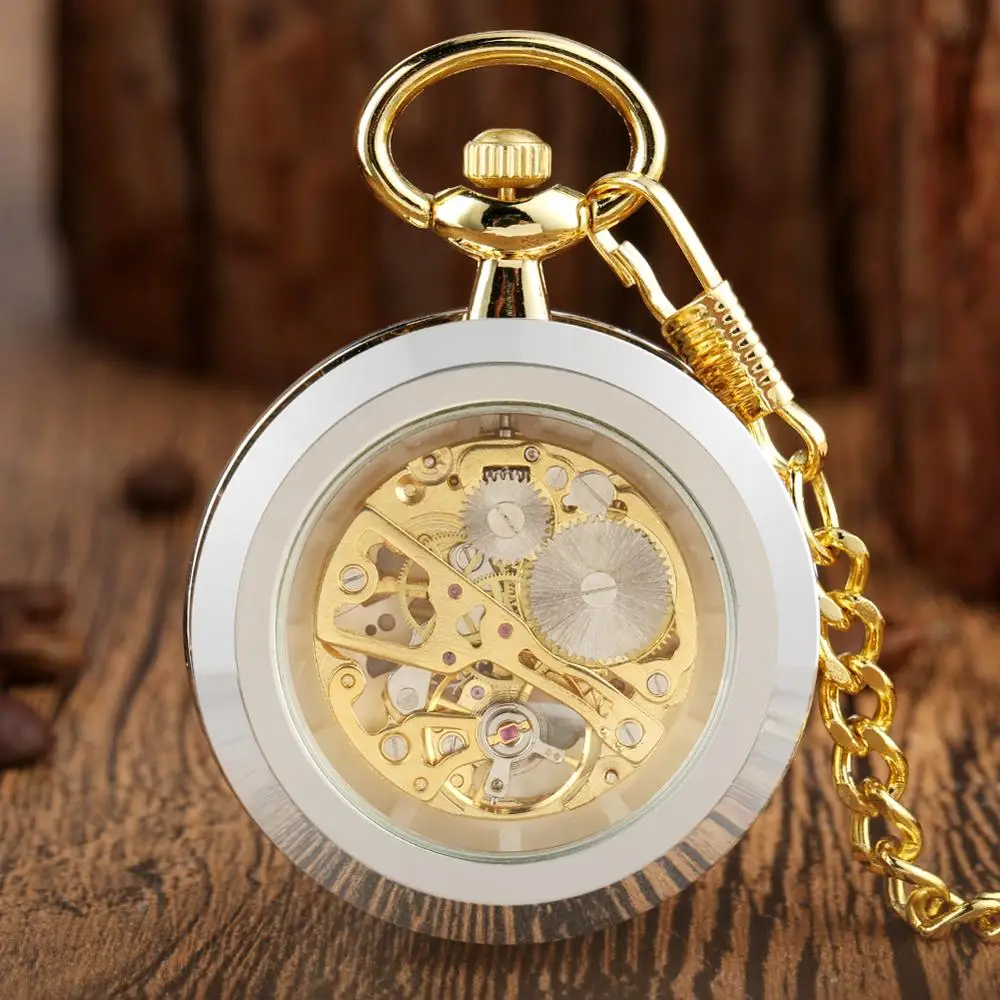 Simple Luxury Open Face Mechanical Pocket Watch Steampunk Hand-Winding Pocket Chain Vintage Antique Pendant Clock Souvenir Gifts