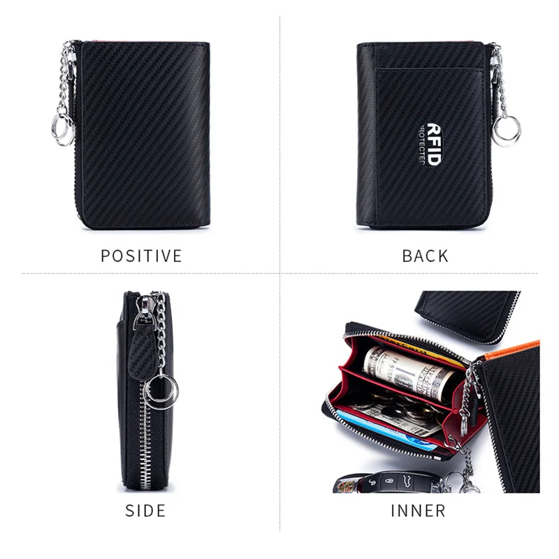 Genuine Leather Business Card Holder Men RFID Credit Card Holder Wallet Women Small Coin Purse with Key Ring