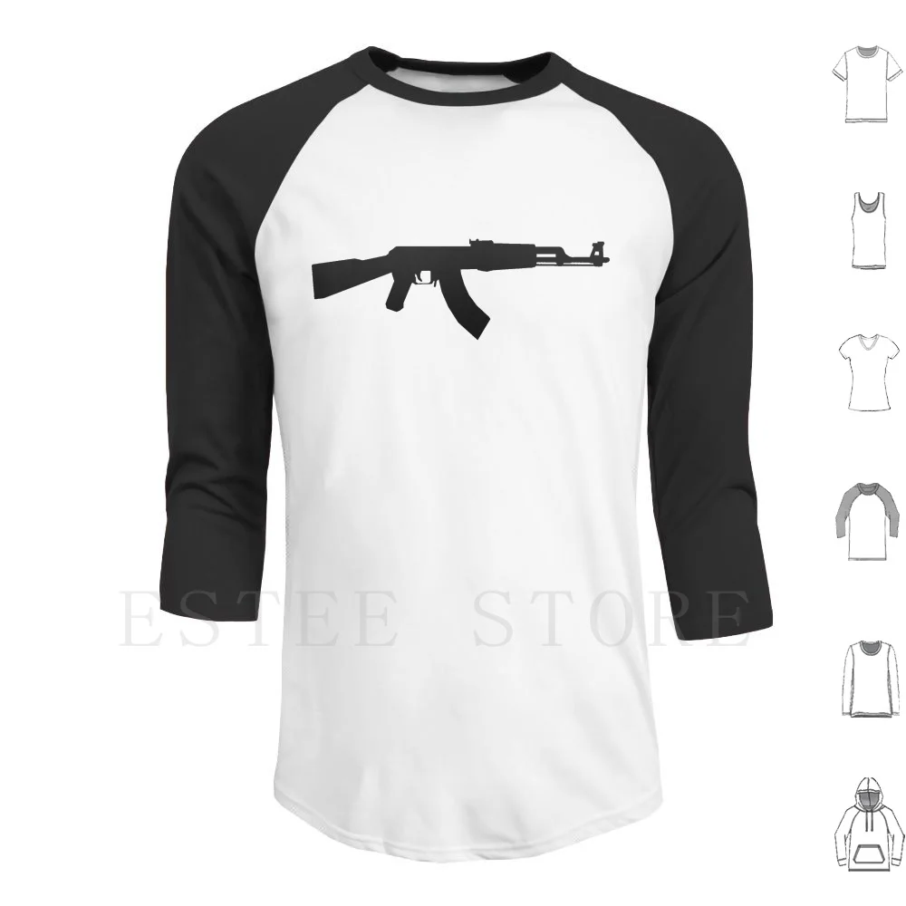 

Ak-47 Black Logo Hoodie Long Sleeve Ak47 Guns Shooting Simple Black White