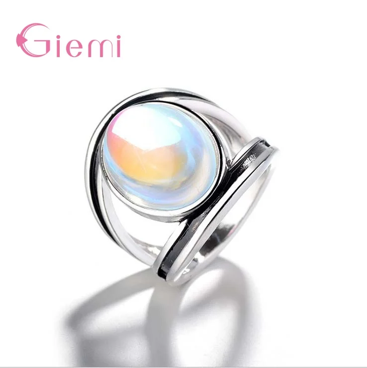 

New Arrivals Round Finger Rings For Women Genuine 925 Sterling Silver Jewelry Oval Shape Crystal Rings Bijoux Jewelry