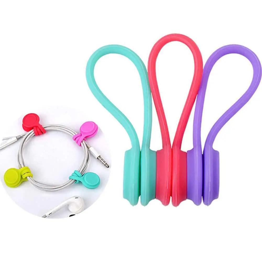 Portable Solid Color Silicone Magnetic Cable Winder Fixed Buckle Hanging Earphone Hub Cord Holder Desktop Wire Organizer